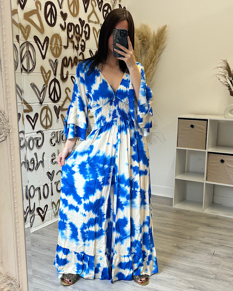 CAMILA ROYAL BLUE AND CREAM TIE DYE JUMPSUIT
