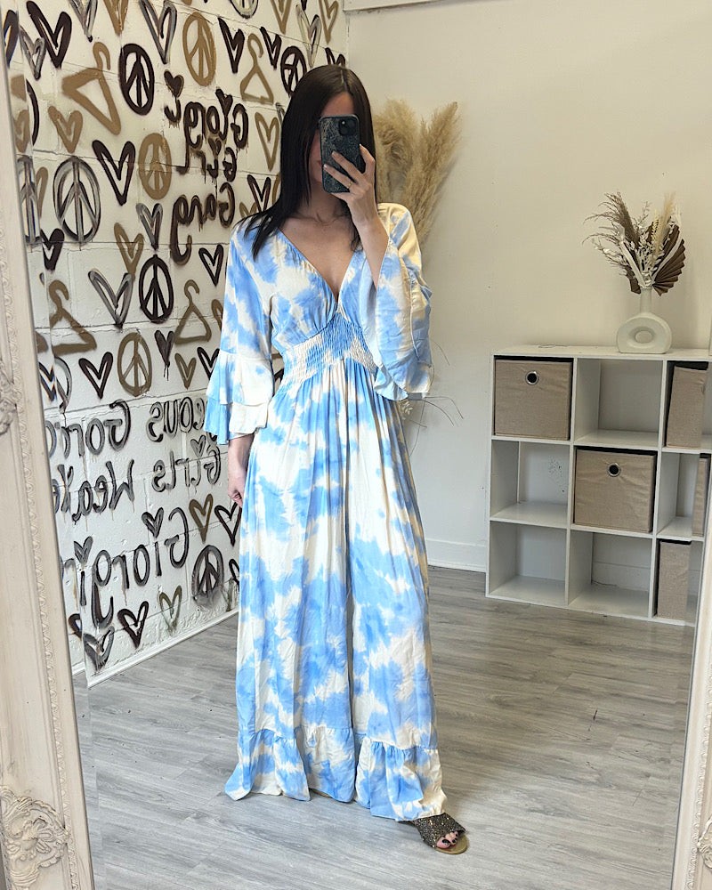CAMILA BABY BLUE AND CREAM TIE DYE JUMPSUIT