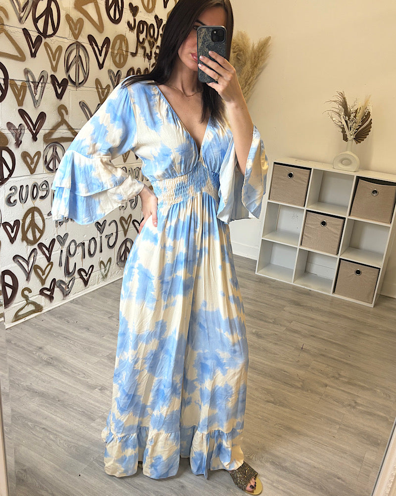 CAMILA BABY BLUE AND CREAM TIE DYE JUMPSUIT