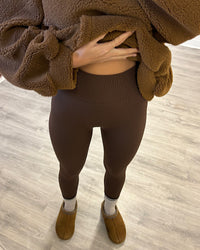 AVA CHOCOLATE BROWN RIBBED LEGGINGS